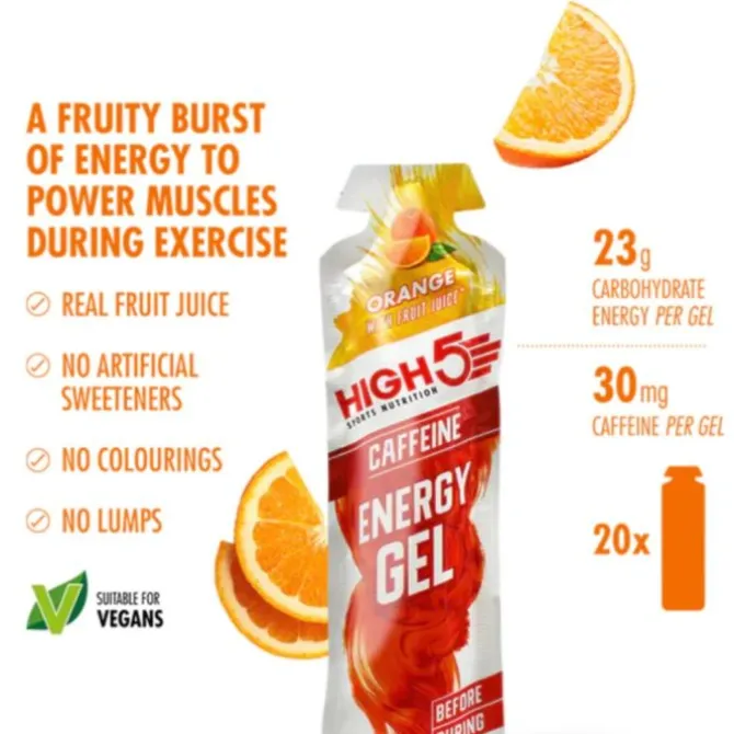 High5 Ravintolisät^Energy Gel Caffeine Orange - Box 20x40g Valkoinen