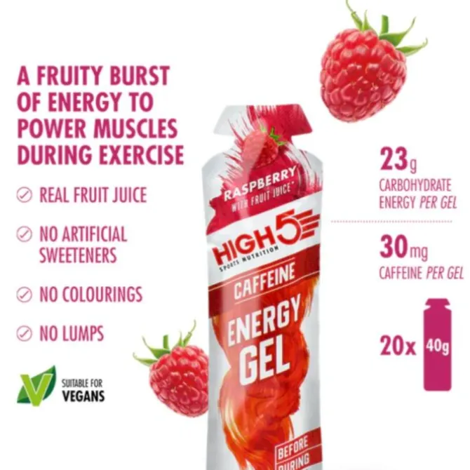 High5 Ravintolisät^Energy Gel Caffeine Raspberry 20x40g Valkoinen