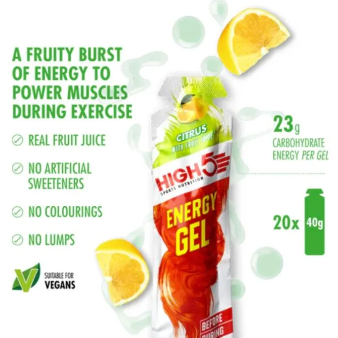 High5 Ravintolisät^Energy Gel Citrus - Box 20x40g Valkoinen